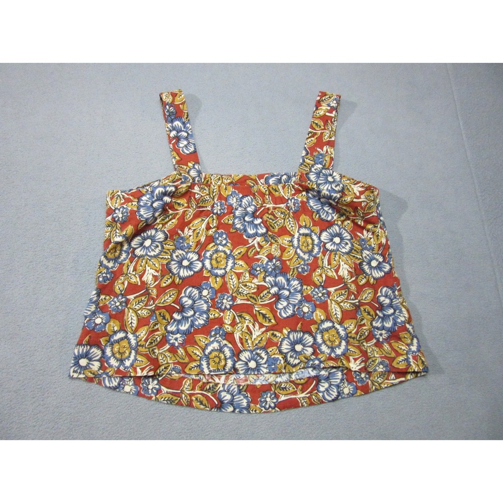 Faherty Tank Top Womens Linen Blend Floral Print Red Blue Square Neck Small - Picture 8 of 11